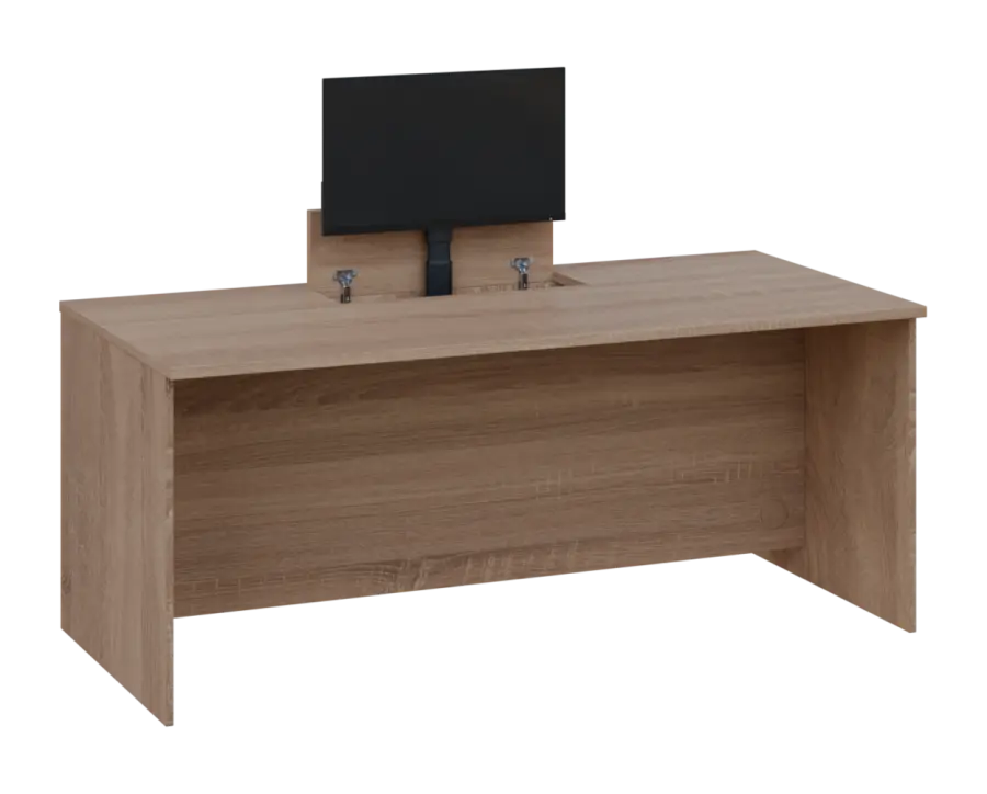 PLVM 18 - 18 stůl kancelářský s výsuvem (1x) monitoru, dřevěná podnož, deska 18 mm, široký 1800 mm, dub bardolino